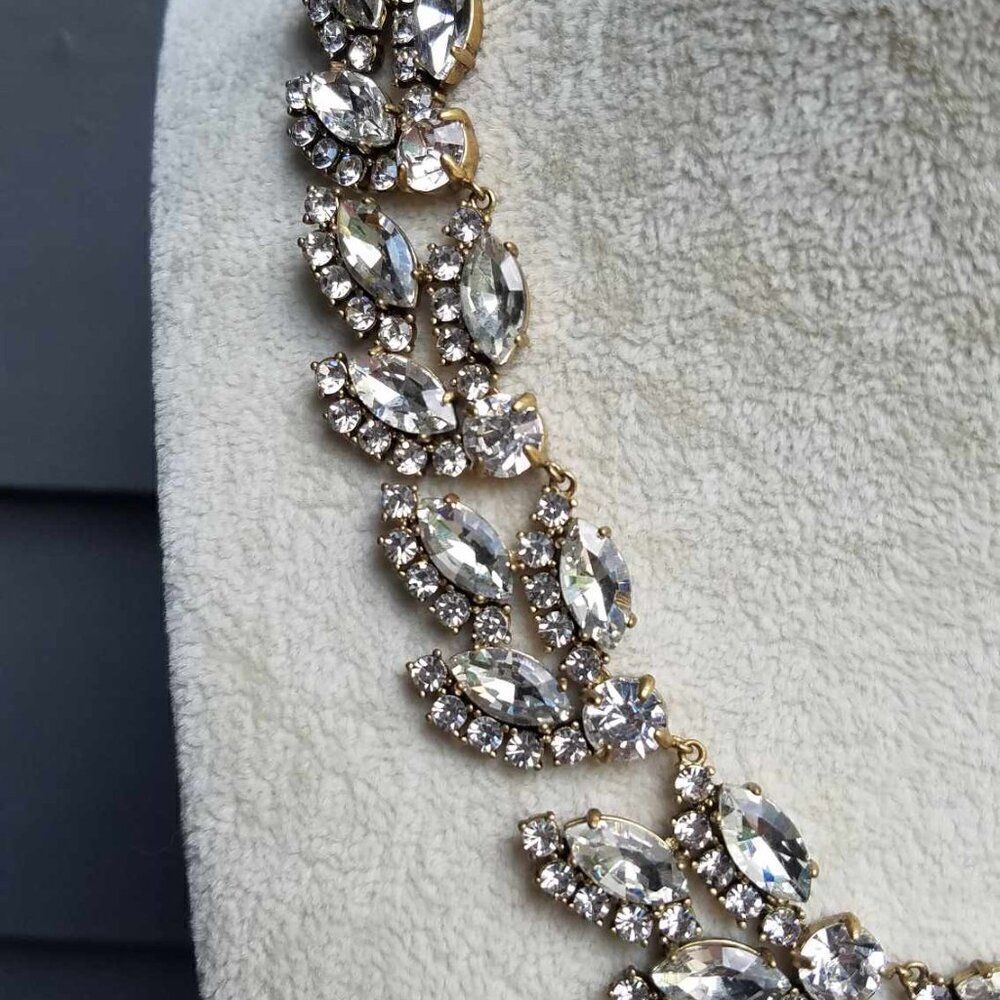 J Crew Clear Crystal Leaf Statement Necklace - image 4